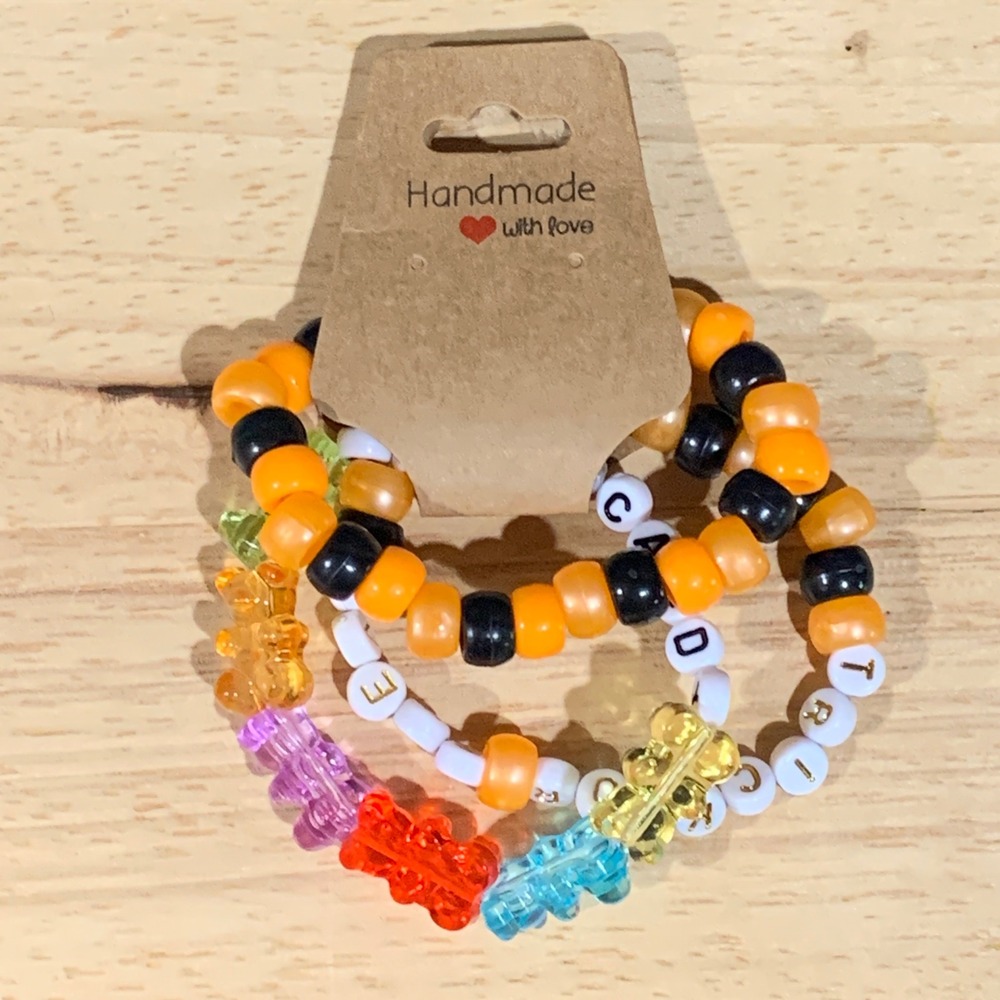 Handmade Beaded Bracelet Set Unisex OS Halloween Kandi Gummy Bear Trick or Treat